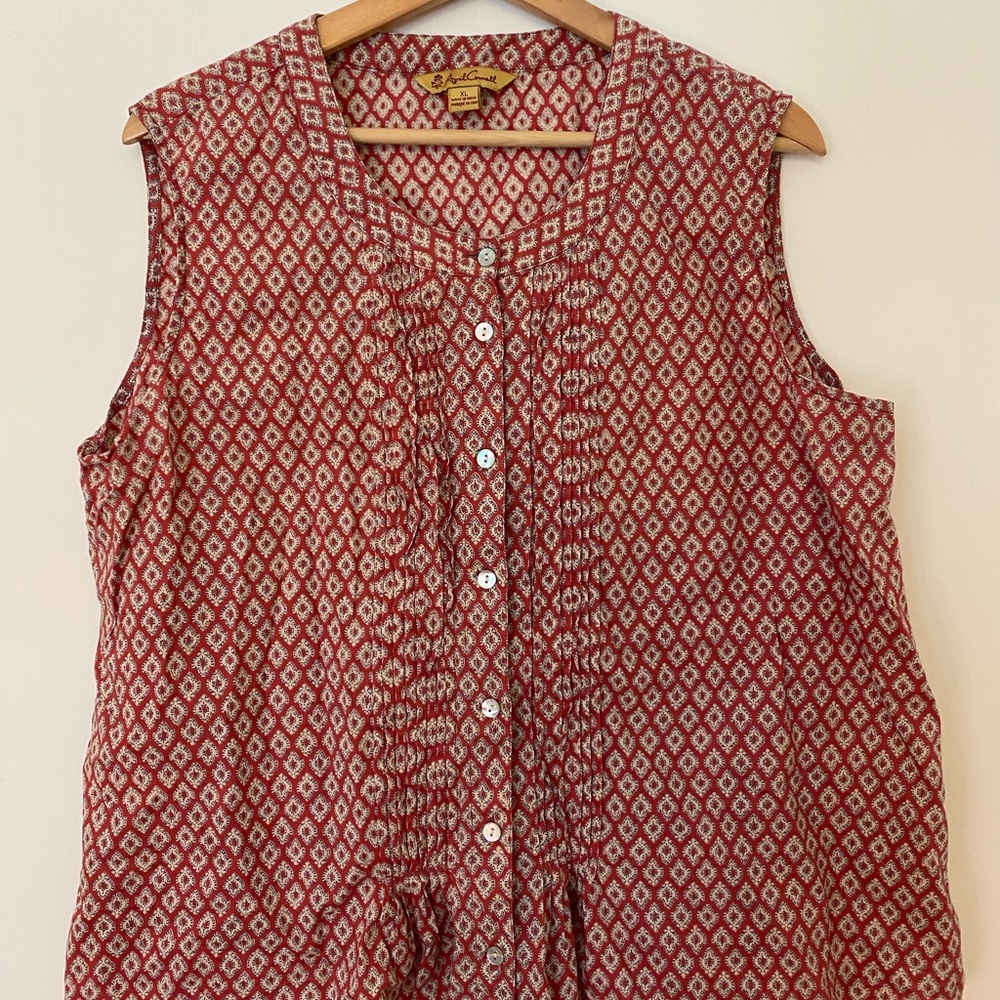 April Cornell Red Chintz Pattern Sleeveless Blouse